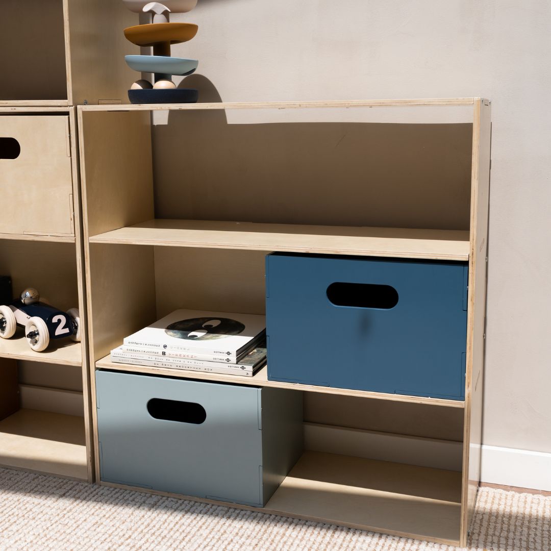 Nofred Olive Green Kiddo Box in shelving system