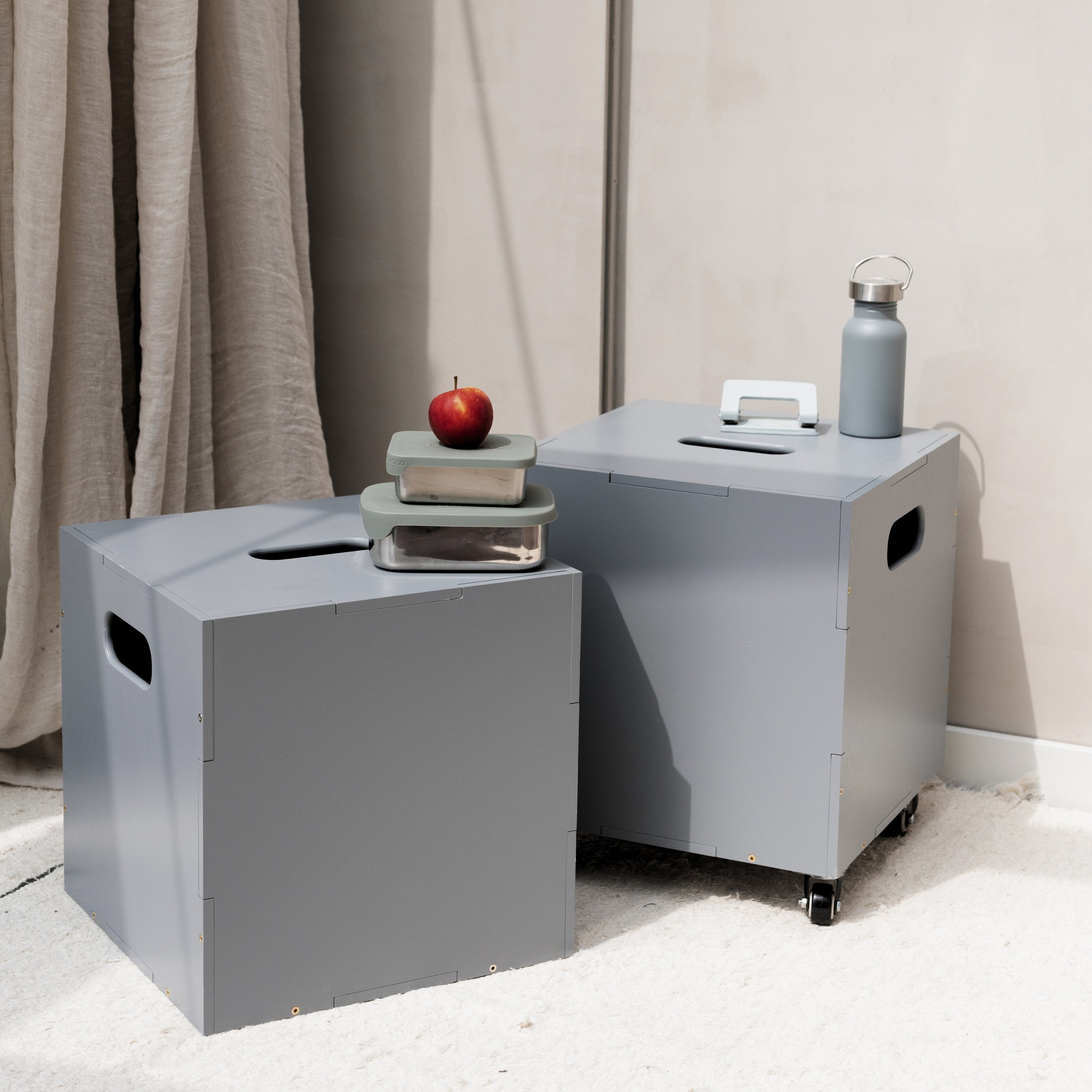 two Nofred Grey Cube Storages together