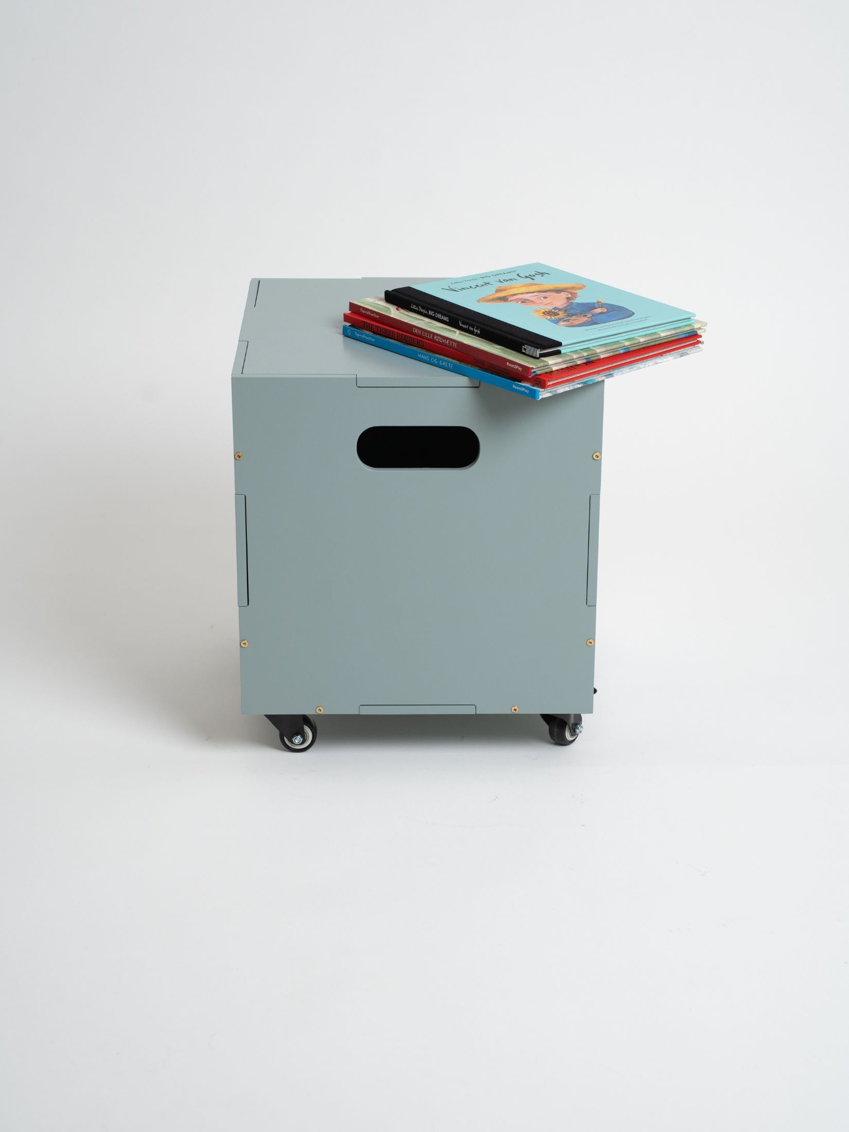 Olive Green Storage Box With Books on Top