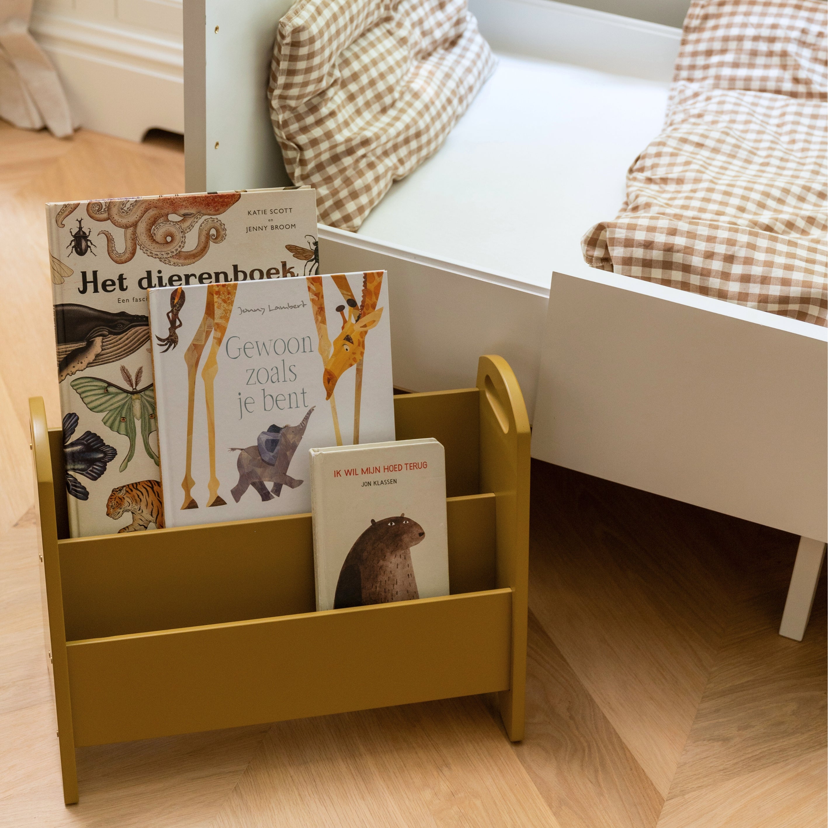 Nofred Curry Bookholder next to the bed