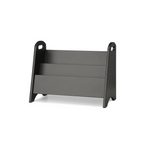 A dark gray wooden step stool with integrated side handles, shown from a three-quarter angle on a white background.