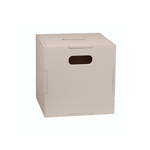 A light beige cardboard shipping box with a rectangular cutout handle on the front, shown on a plain white background.