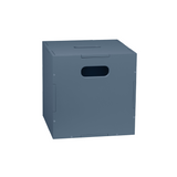 A dark slate blue-gray metal storage box with integrated handles on the front and sides, shown on a plain white background.