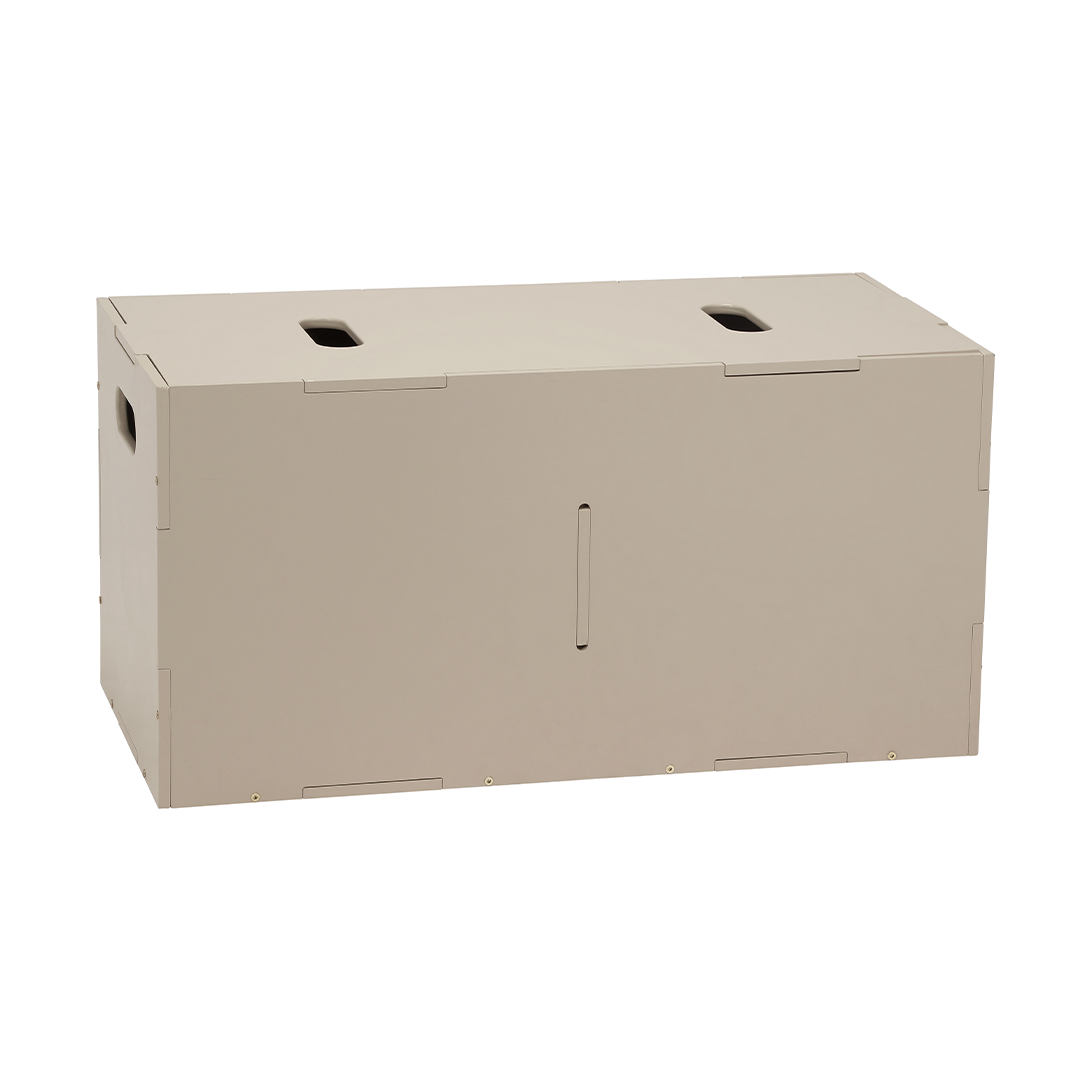 A rectangular beige cardboard shipping box with pre-cut ventilation holes on top and a central handle cutout, shown on a plain white background.