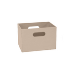 A light beige wooden storage crate with integrated handles, shown on a plain white background.