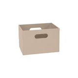 A light beige wooden storage crate with integrated handles, shown on a plain white background.
