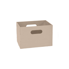 A light beige wooden storage crate with integrated handles, shown on a plain white background.