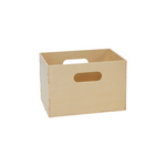 A light natural wood storage crate with integrated handles on the sides, shown on a plain white background.