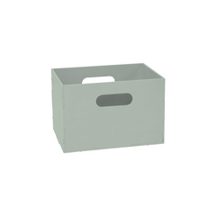 A light sage green folding storage crate with integrated handles, shown on a plain white background.