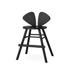 A modern black wooden counter stool with a unique split backrest resembling two wings, shown from a three-quarter angle on a white background.