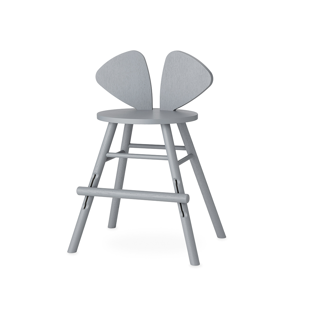 A light gray wooden counter stool with a unique butterfly-wing backrest, round seat, and four angled legs, shown on a solid white background.