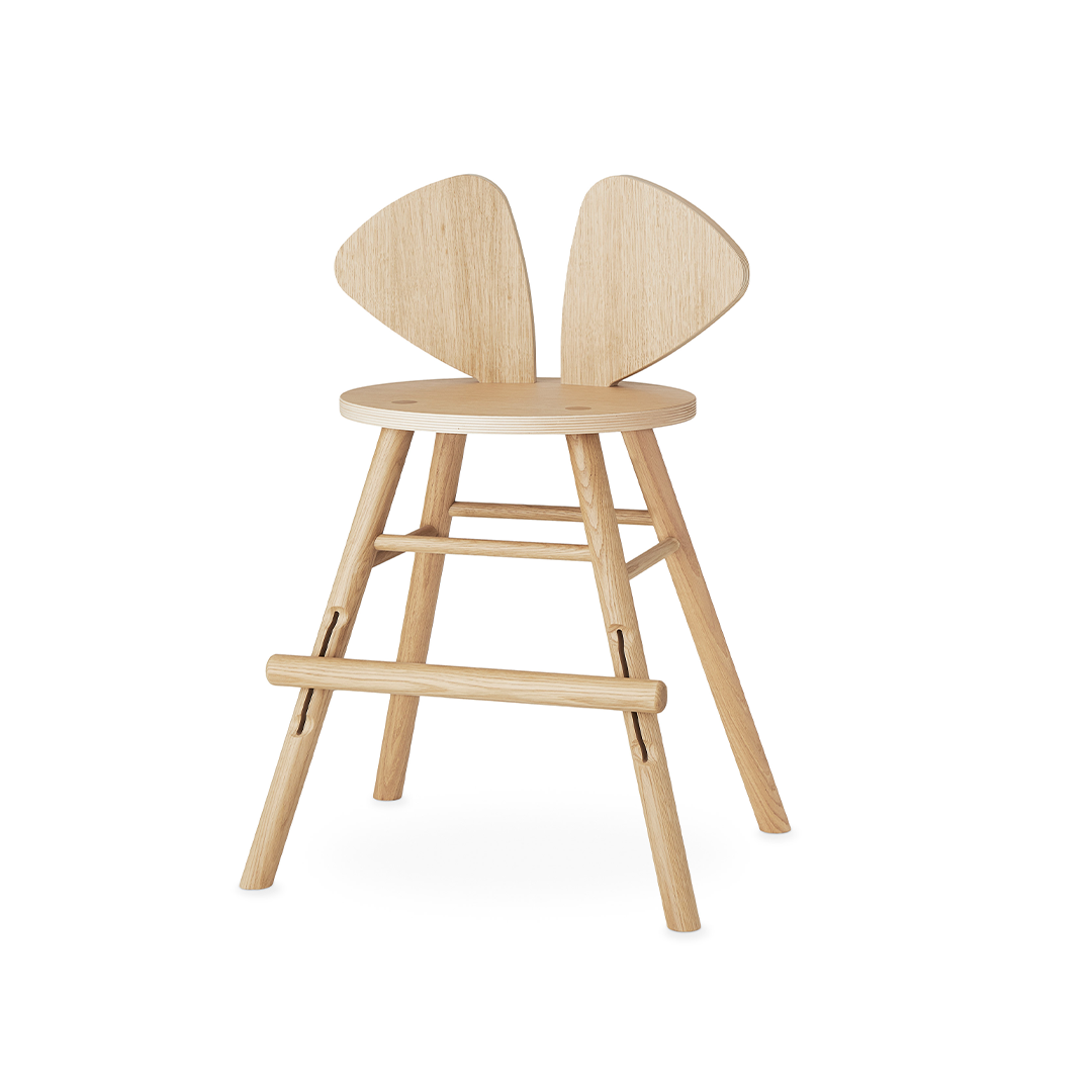 A light natural wood bar stool with a unique butterfly-shaped backrest, shown on a solid white background.