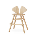 A light natural wood bar stool with a unique butterfly-shaped backrest, shown on a solid white background.