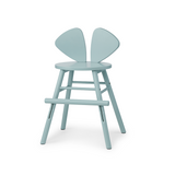 A light blue molded wooden chair with a unique split backrest resembling two wings, shown on a plain white background.