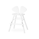 A minimalist white wooden counter stool with a unique butterfly-wing backrest, a round seat, and angled legs, shown against a solid white background.