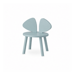 A light blue molded plastic children's chair with a rounded seat and two curved backrest wings, shown against a plain white background.
