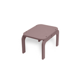 A minimalist, low-profile square stool with a dusty mauve-brown seat and matching curved legs, shown on a clean white background.