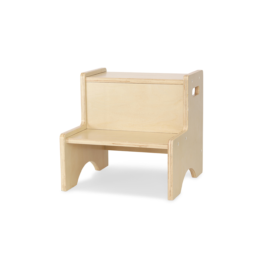 A light natural wood step stool or small bench with a minimalist design, shown on a clean white background.