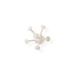 A modern, spherical molecular model coat rack in a light natural wood finish, featuring a central sphere with six radiating posts ending in rounded knobs, shown on a clean white background.