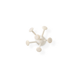 A modern, spherical molecular model coat rack in a light natural wood finish, featuring a central sphere with six radiating posts ending in rounded knobs, shown on a clean white background.