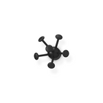 A matte black 5-arm coat rack with a circular wall-mount base, shown from a top-down perspective on a solid white background.
