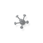 A gray metal multi-branch coat rack with five curved hooks, shown from an overhead perspective on a white background.