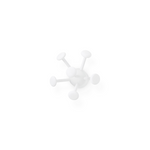 A white wall-mounted coat rack with five round peg hooks arranged in a star-like pattern, shown against a plain white background.