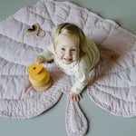 Nofred Lilac Leaf Blanket with a happy kid on it