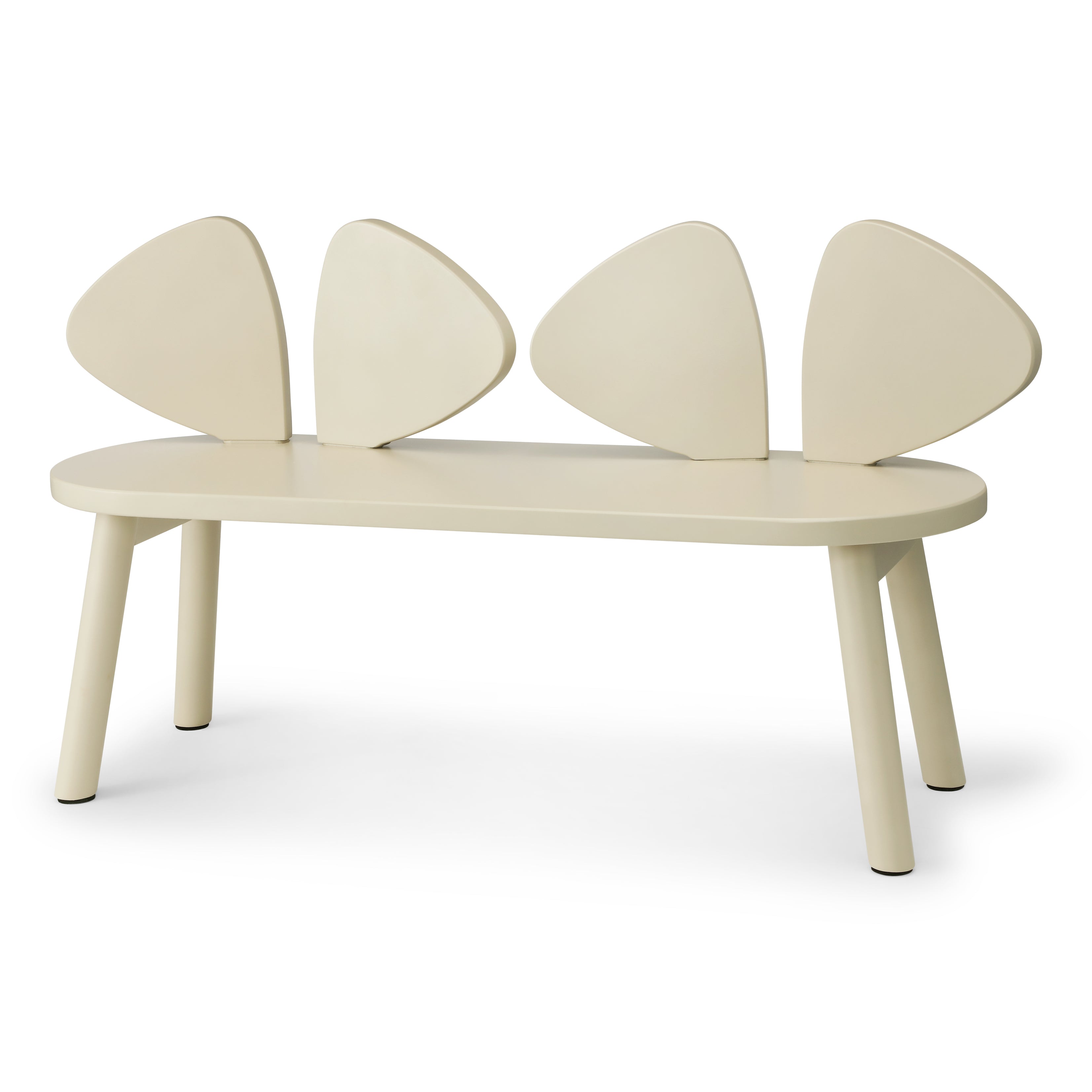 Beige bench with ear-like design on a white background