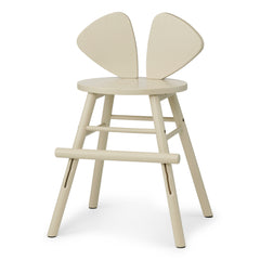 Beige chair with unique back design on a white background