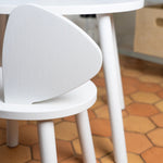 A detailed photo of a wooden white chair back side 