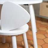 A detailed photo of a wooden white chair back side 