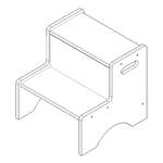 Line drawing of a step stool with a seat and backrest.