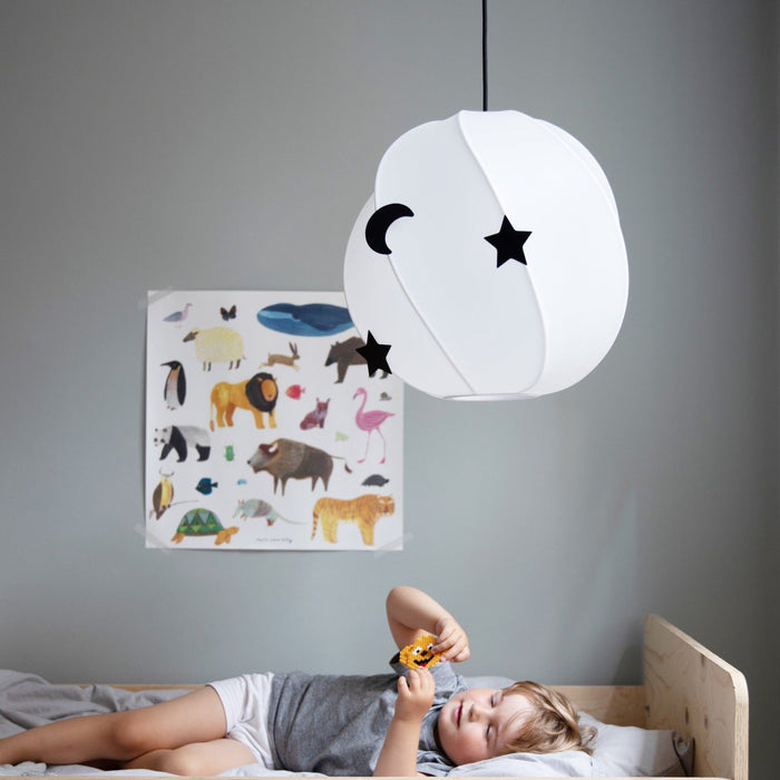 Kids room with white loft lamp