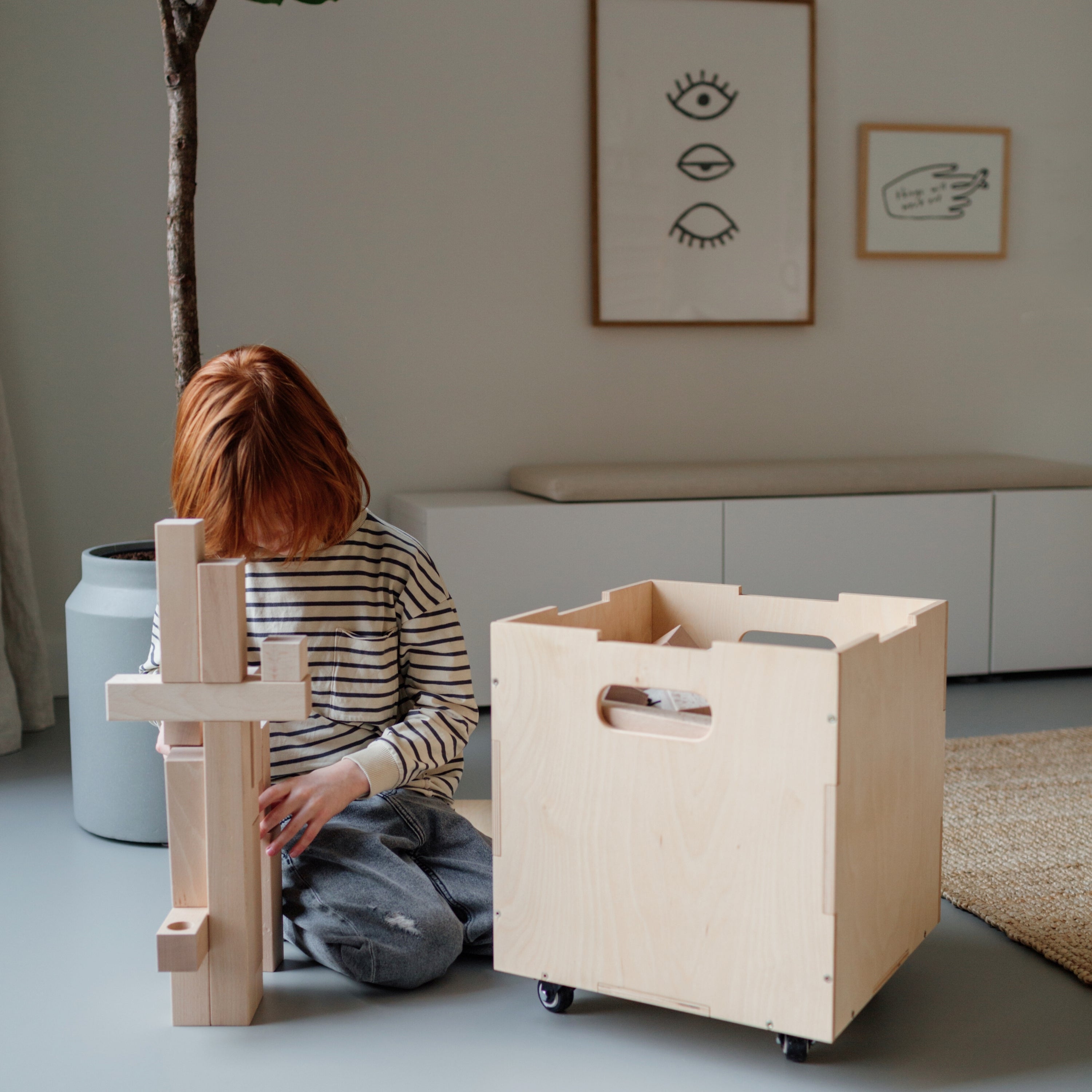Nofred Birch Cube Storage with a kid