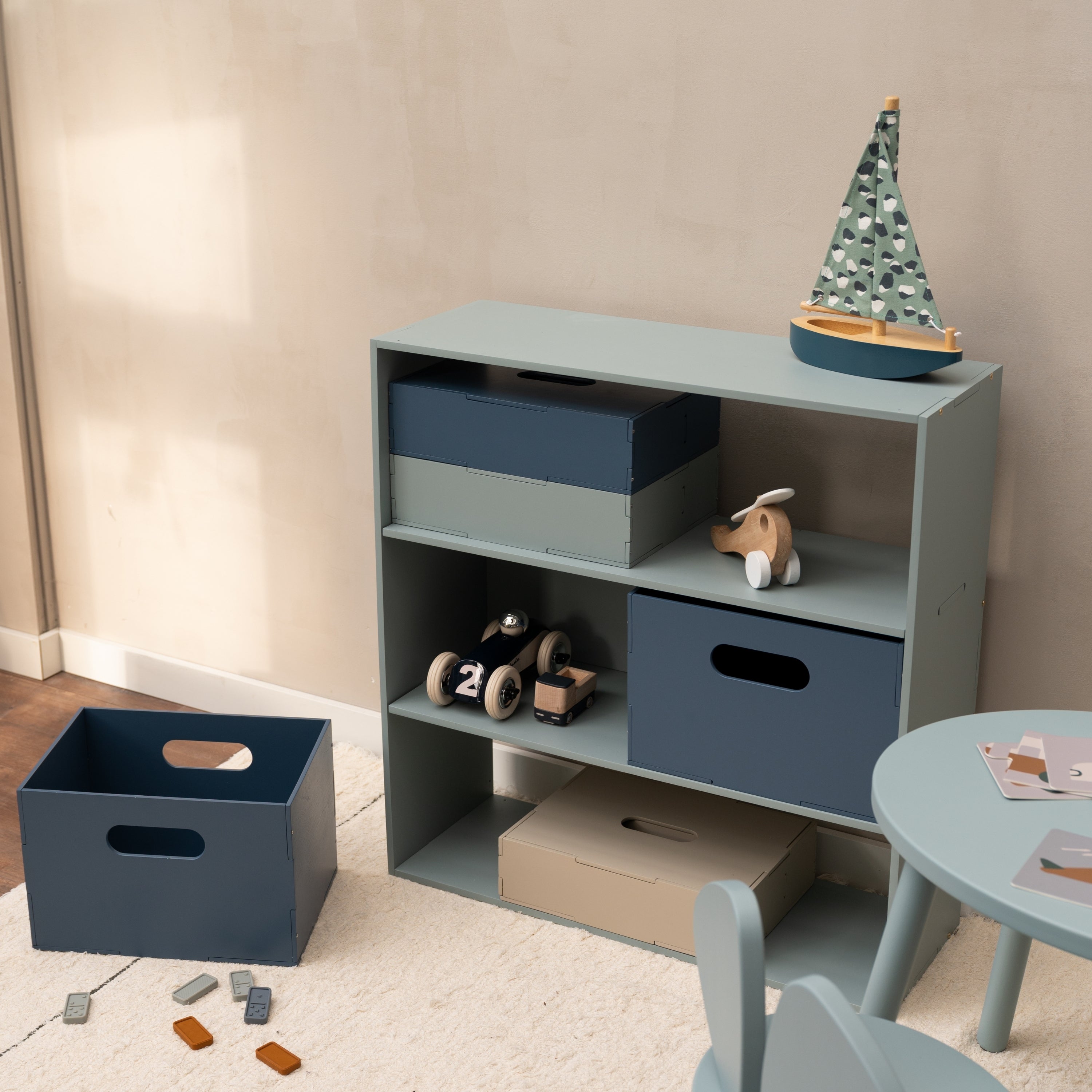 Nofred Olive Green Kiddo Shelving in the room