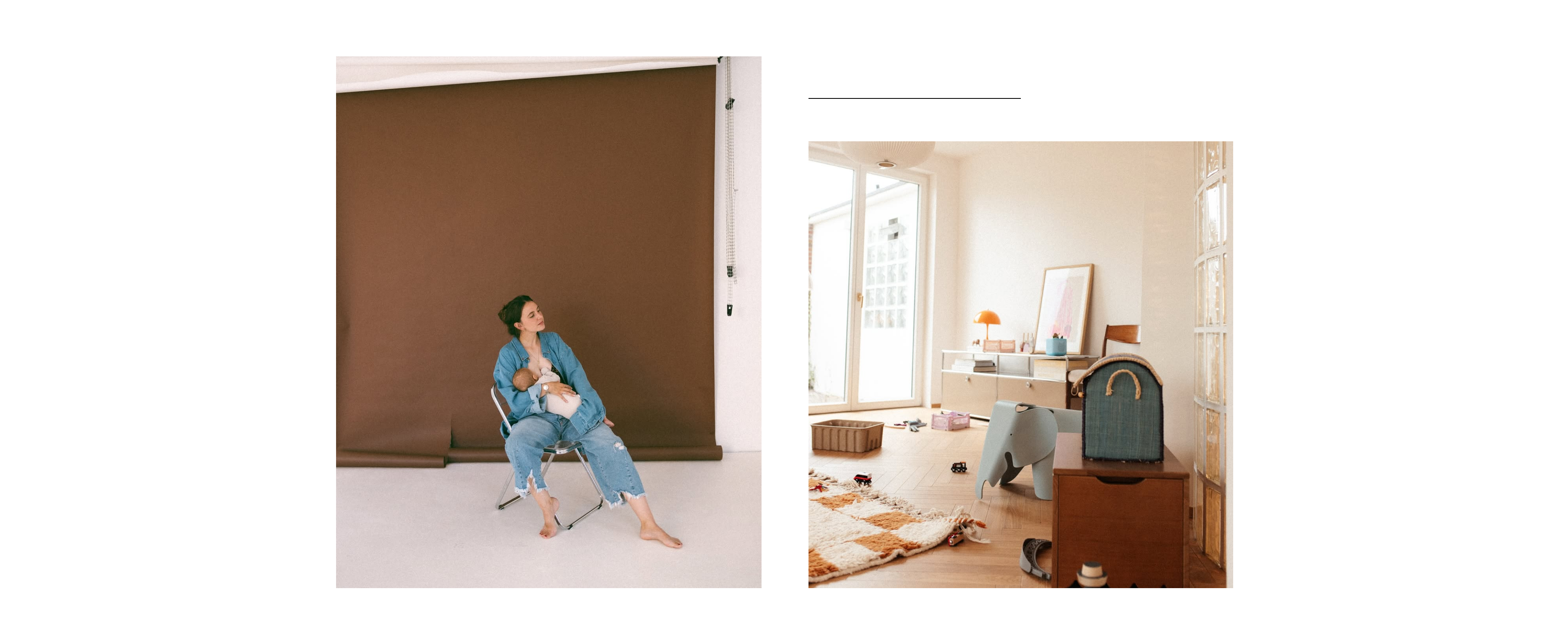 Woman sitting on a chair against a brown backdrop, with a backpack and desk in the background.