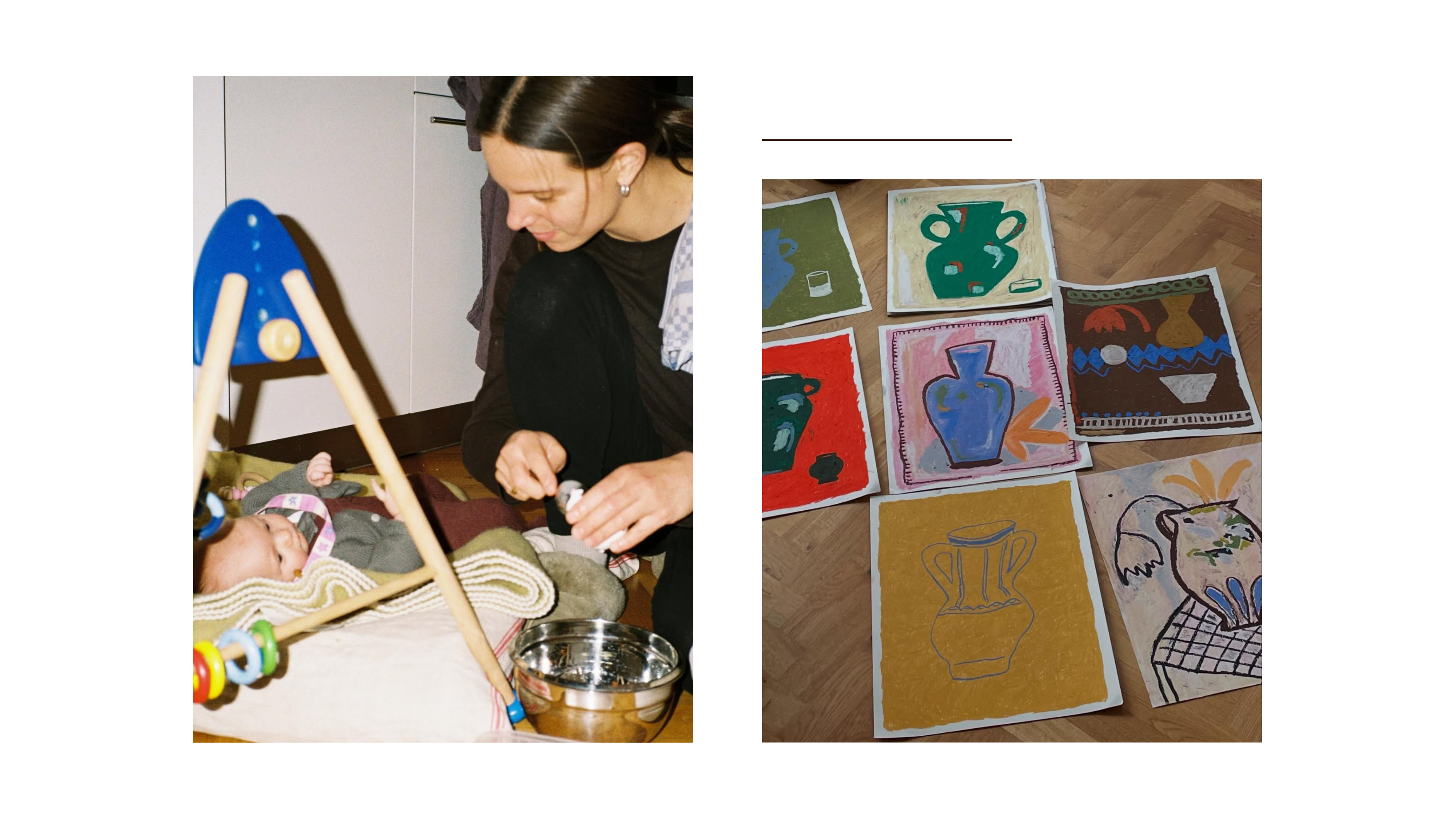 Person working with clay and ceramic art pieces on a table.