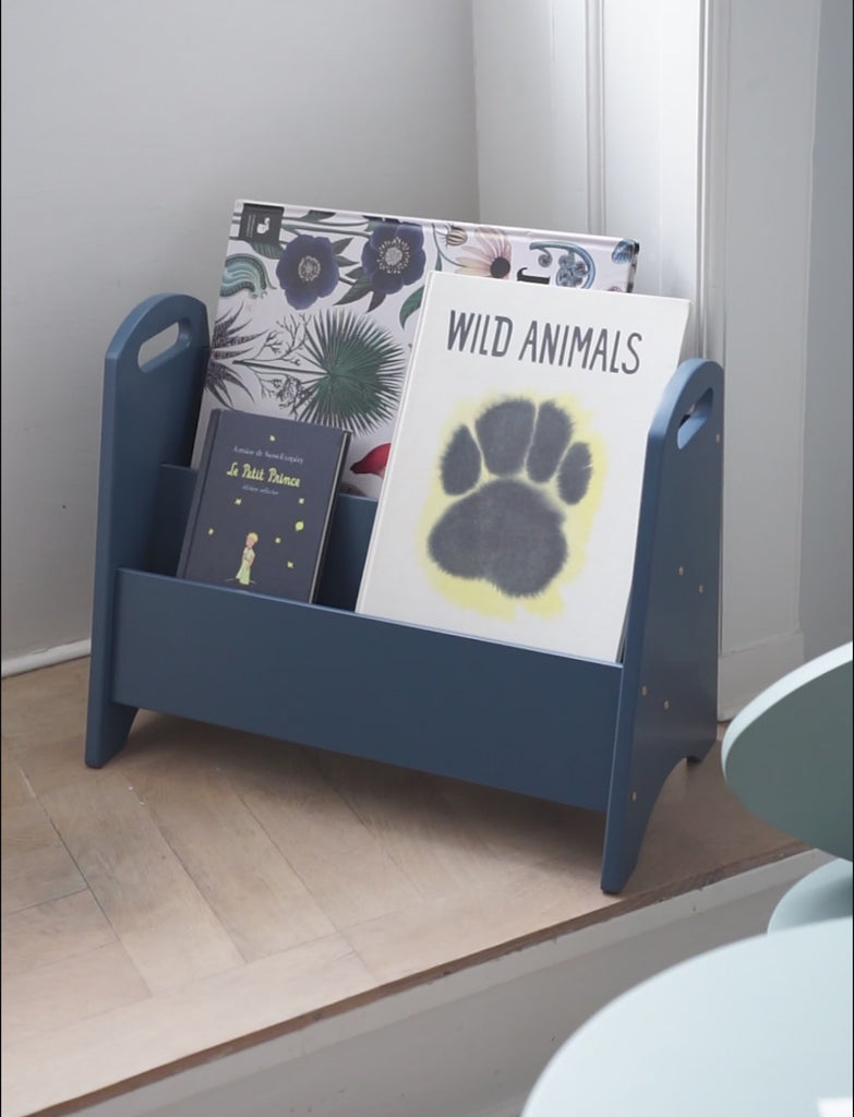 Blue Book holder with books