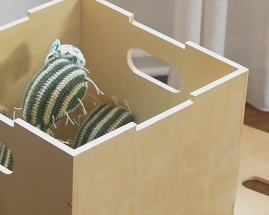 cube storage in birch close up