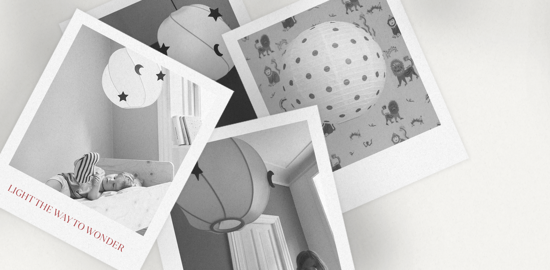 Collage of nursery room images with a focus on lighting fixtures.